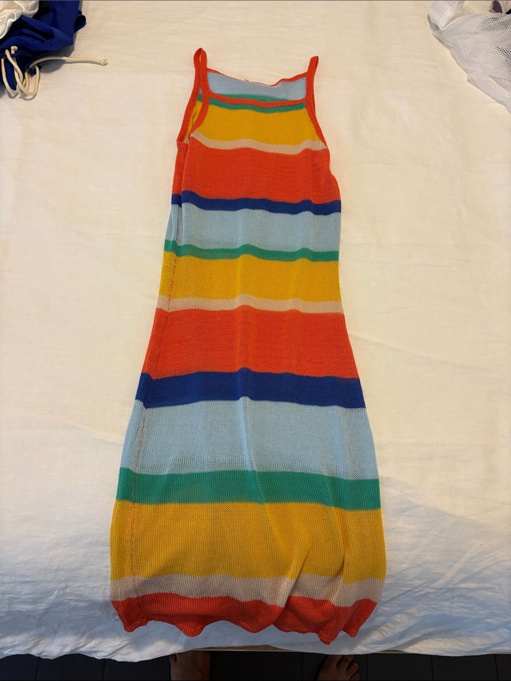 Colorful Rainbow Striped Knit Midi Dress